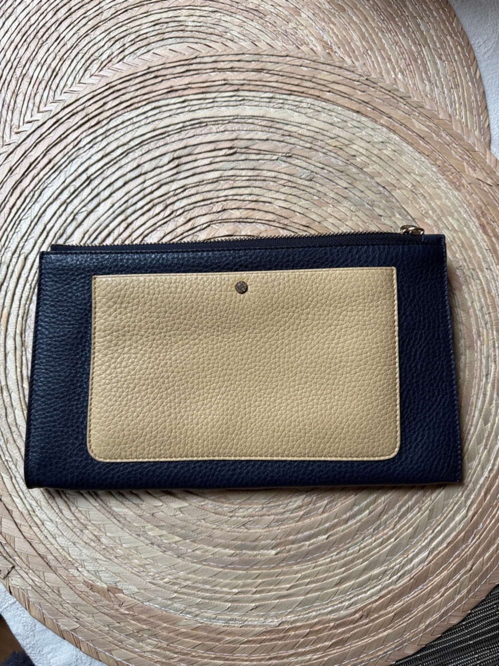 Tiffany color block 2-Tone Leather Zip Clutch - Navy & Tan
